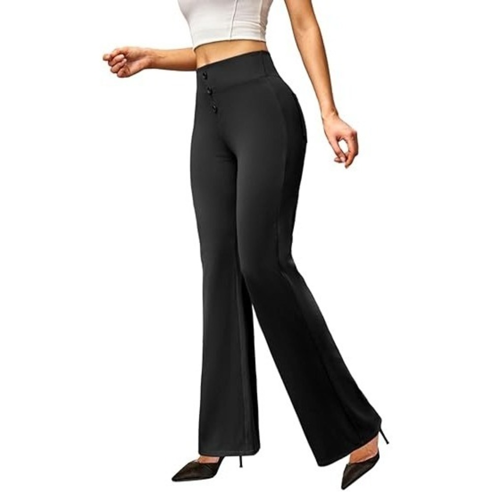 Keriffe Women's M Black Bootcut Dress Pants High Waist Stretchy Business Work C‎